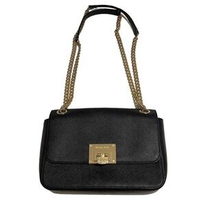 Michael Kors Black Tina Leather Gold Chain Crossbody/Shoulder Bag